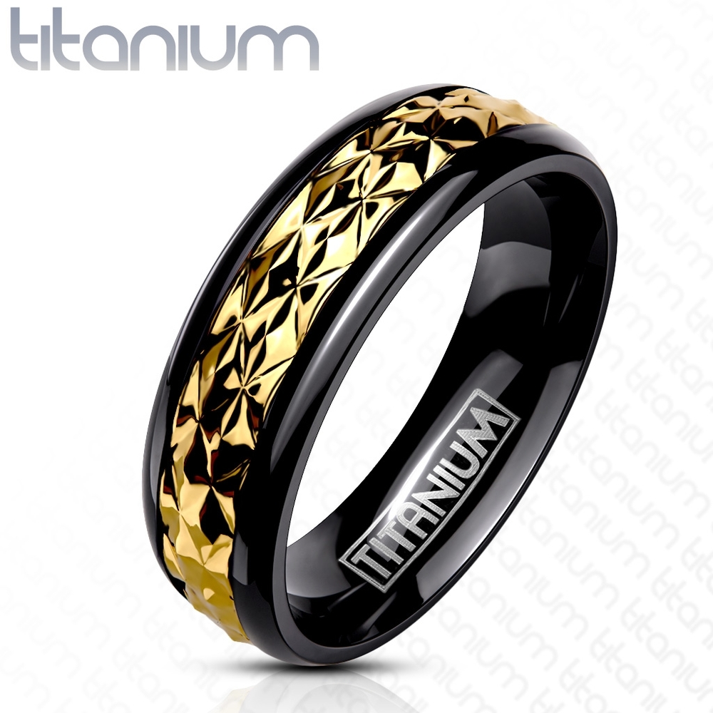 Titanium Jagged Gold Accent Black and Gold Band